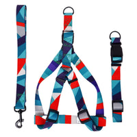 HKM-8315197 Three-Piece Set: Pink/White, Blue/Red, Green/White, Purple/Yellow Dog Leash, Collar, and Harness