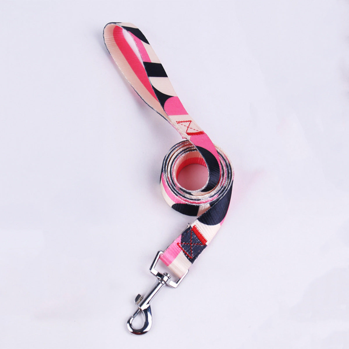 HKM-8315197 Three-Piece Set: Pink/White, Blue/Red, Green/White, Purple/Yellow Dog Leash, Collar, and Harness