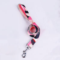 HKM-8315197 Three-Piece Set: Pink/White, Blue/Red, Green/White, Purple/Yellow Dog Leash, Collar, and Harness