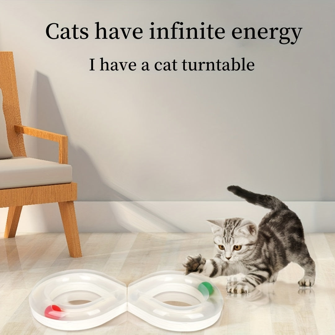 HKM-8315837 Interactive Cat Turntable Track with Teasing Ball for Boredom Relief - Perfect for Kittens and Cats