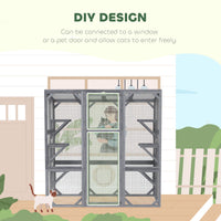 HKM-8316221 Outdoor Wooden Catio with 6 Jumping Platforms and Weatherproof Roof for Cats, 59 X 28 X 60 Inches, Gray
