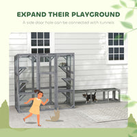 HKM-8316221 Outdoor Wooden Catio with 6 Jumping Platforms and Weatherproof Roof for Cats, 59 X 28 X 60 Inches, Gray
