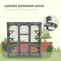 HKM-8316221 Outdoor Wooden Catio with 6 Jumping Platforms and Weatherproof Roof for Cats, 59 X 28 X 60 Inches, Gray