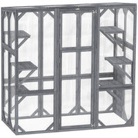 HKM-8316221 Outdoor Wooden Catio with 6 Jumping Platforms and Weatherproof Roof for Cats, 59 X 28 X 60 Inches, Gray