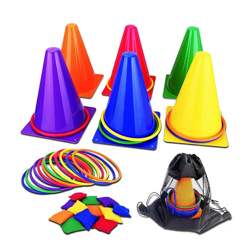 HKM-831763 3-in-1 Outdoor Sensory Training Toy Set with Throwing Ferrule, Circular Ring, and Sandbag