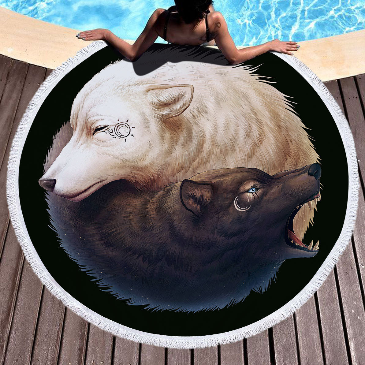 HKM-831827 Microfiber Round Beach Towel, 150x150 cm, Soft and Absorbent, Digital Sublimation Printing