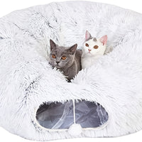 HKM-8319805 Cozy Round Plush Cat Nest Tunnel - Warm, Foldable Pet Kennel for Winter