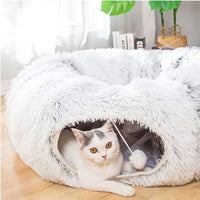 HKM-8319805 Cozy Round Plush Cat Nest Tunnel - Warm, Foldable Pet Kennel for Winter