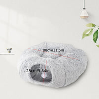 HKM-8319805 Cozy Round Plush Cat Nest Tunnel - Warm, Foldable Pet Kennel for Winter