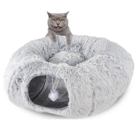 HKM-8319805 Cozy Round Plush Cat Nest Tunnel - Warm, Foldable Pet Kennel for Winter