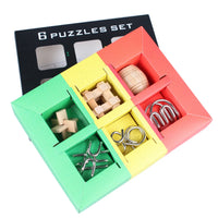 HKM-832083 Wooden & Metal IQ Test Brain Teaser Puzzle - 6 Piece LuBan Lock Assembly Toy for Ages 5 to 7