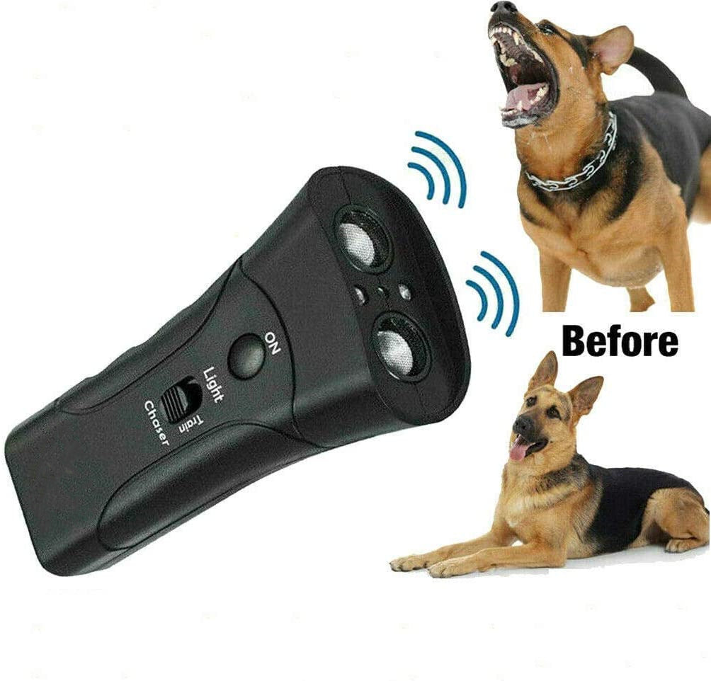 HKM-8321597 Ultrasonic Dog Repeller Trainer - 3 in 1 Anti-Barking Device with Flashlight Function