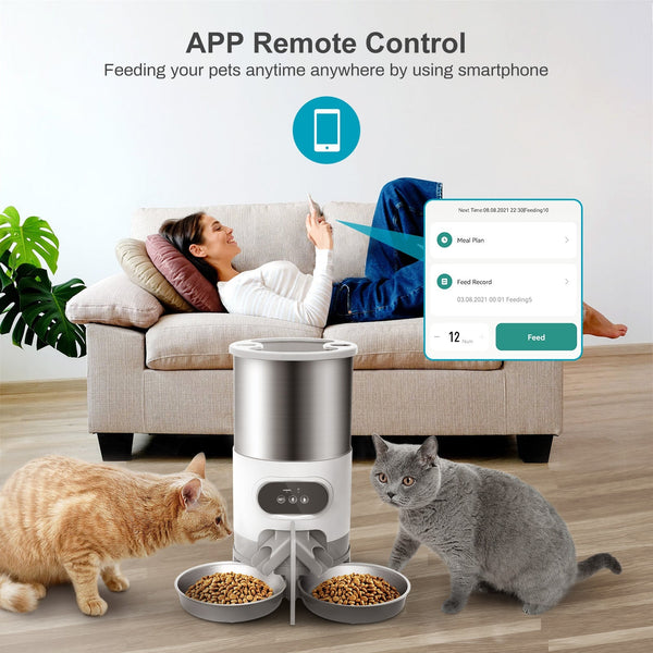HKM-8322109 Automatic Pet Feeder with Dual Meal Design and Voice Recording 4.5L for Dogs and Cats