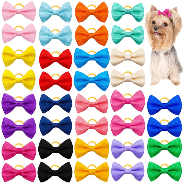 HKM-8323133 Solid Color Pet Hair Bows - 50pcs Cute Macaron Rubber Band Headgear for Pets