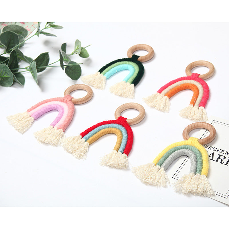 HKM-832339 Organic Cotton Rope Teether with Wooden Ring for Babies