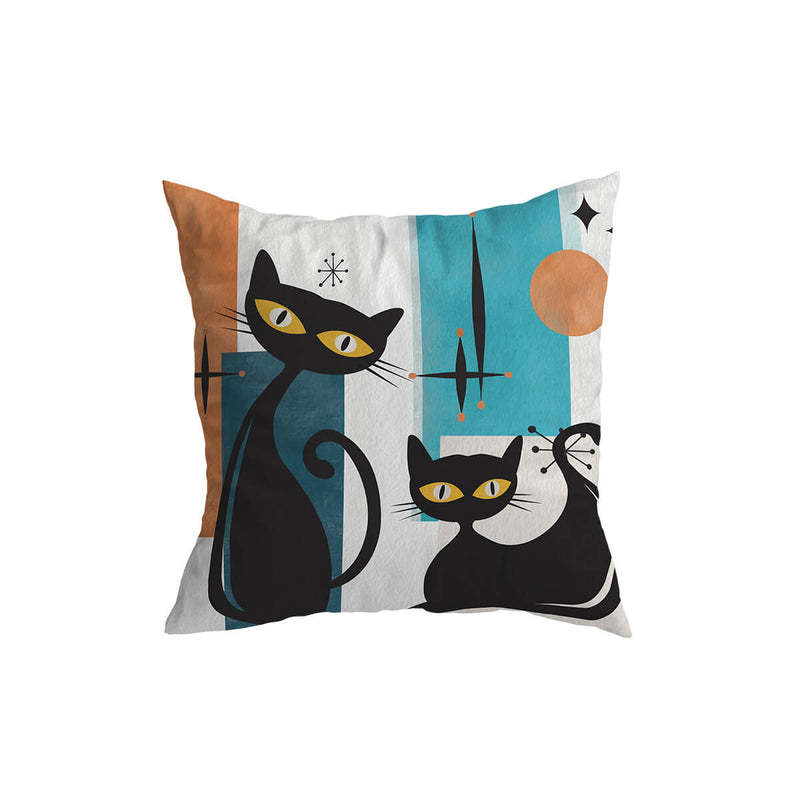 HKM-832339 Vintage Cat Print Short Plush Pillowcase, Fashion Simple Design, 45x45CM