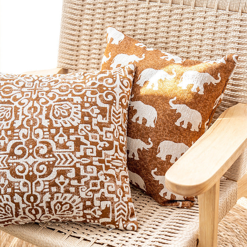 HKM-832467 Ethnic Style Yarn-Dyed Elephant Throw Pillow Cushion, 45x45cm, Nordic Design