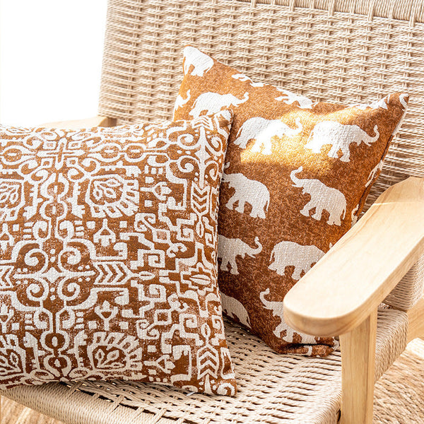 HKM-832467 Ethnic Style Yarn-Dyed Elephant Throw Pillow Cushion, 45x45cm, Nordic Design