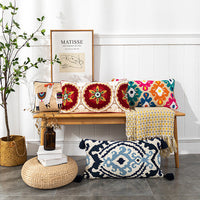 HKM-832723 Bohemian Embroidered Cotton Cushion Cover with Tassels for Home Decor