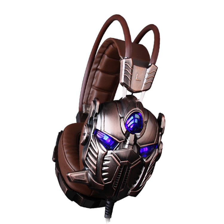 HKM-832723 Luminous Gaming Headset with Vibration and Memory Foam Cushioning in Gray and Brown