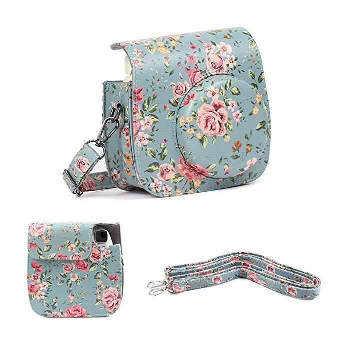 HKM-832723 Polaroid Mini 8/8+/9 Camera PU Leather Bag in Rose with Shoulder Strap