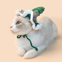 HKM-8327357 Hand-Crocheted Christmas Tree Hat for Cats and Dogs - Monochrome Design, Free Size