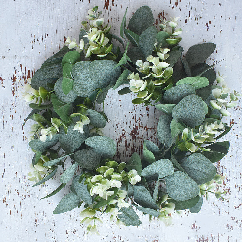 HKM-832787 Small Size Eucalyptus Loop Garland - White Money Leaf Wreath, 33CM Diameter, Plastic Decor