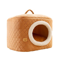 HKM-8328125 Universal Removable and Washable Winter Doghouse in Brown, Yellow, and Blue - Cozy Two-Way Quilting Design for Small to Large Dogs