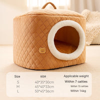 HKM-8328125 Universal Removable and Washable Winter Doghouse in Brown, Yellow, and Blue - Cozy Two-Way Quilting Design for Small to Large Dogs