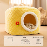 HKM-8328125 Universal Removable and Washable Winter Doghouse in Brown, Yellow, and Blue - Cozy Two-Way Quilting Design for Small to Large Dogs