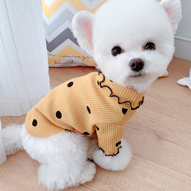 HKM-8328253 Polka Dot Cotton Turtleneck Dog Shirt in Yellow, Pink, Green - Sizes 3XS to 3XL