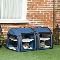 HKM-8330301 Portable Blue Soft-Sided Cat Carrier with Divider, Hammocks, Cushions & Easy Storage for Travel