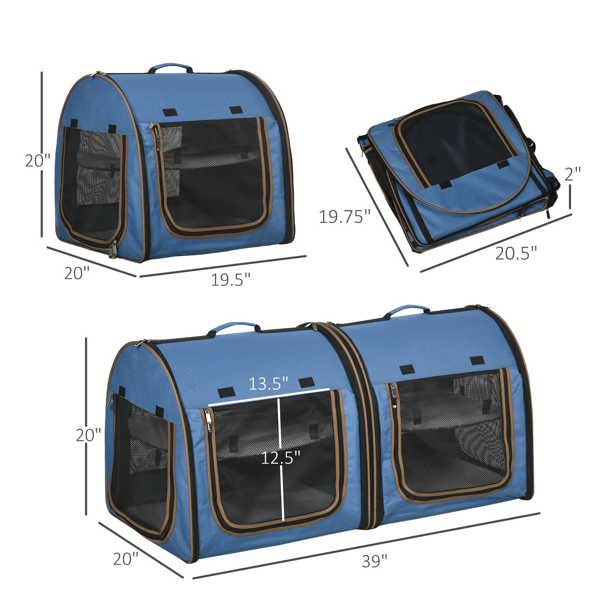 HKM-8330301 Portable Blue Soft-Sided Cat Carrier with Divider, Hammocks, Cushions & Easy Storage for Travel