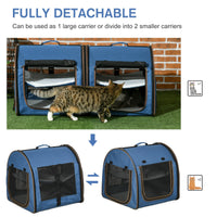 HKM-8330301 Portable Blue Soft-Sided Cat Carrier with Divider, Hammocks, Cushions & Easy Storage for Travel