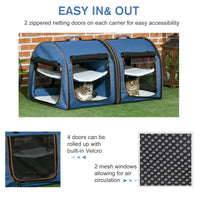 HKM-8330301 Portable Blue Soft-Sided Cat Carrier with Divider, Hammocks, Cushions & Easy Storage for Travel