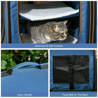 HKM-8330301 Portable Blue Soft-Sided Cat Carrier with Divider, Hammocks, Cushions & Easy Storage for Travel
