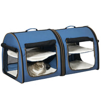 HKM-8330301 Portable Blue Soft-Sided Cat Carrier with Divider, Hammocks, Cushions & Easy Storage for Travel