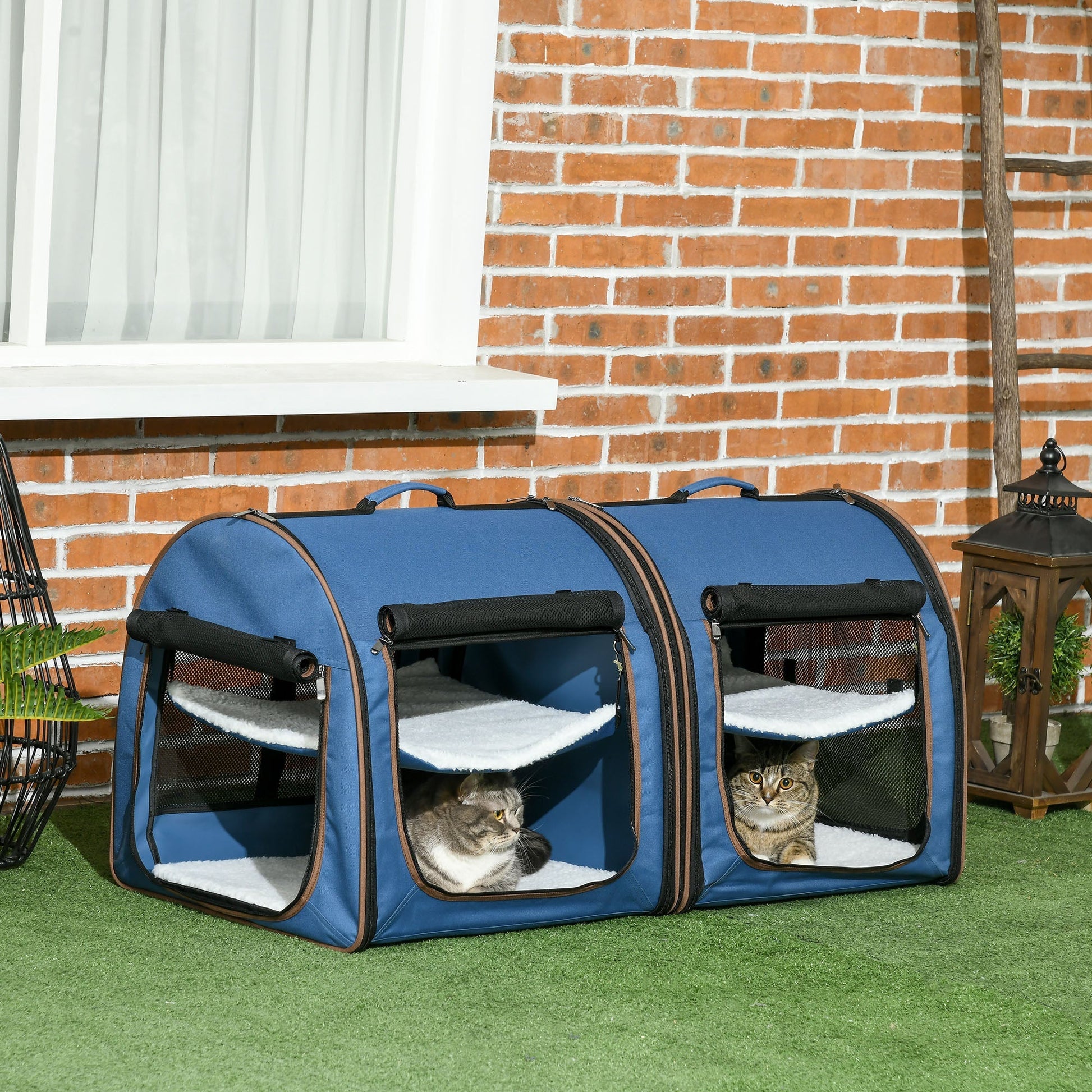 HKM-8330301 Portable Blue Soft-Sided Cat Carrier with Divider, Hammocks, Cushions & Easy Storage for Travel