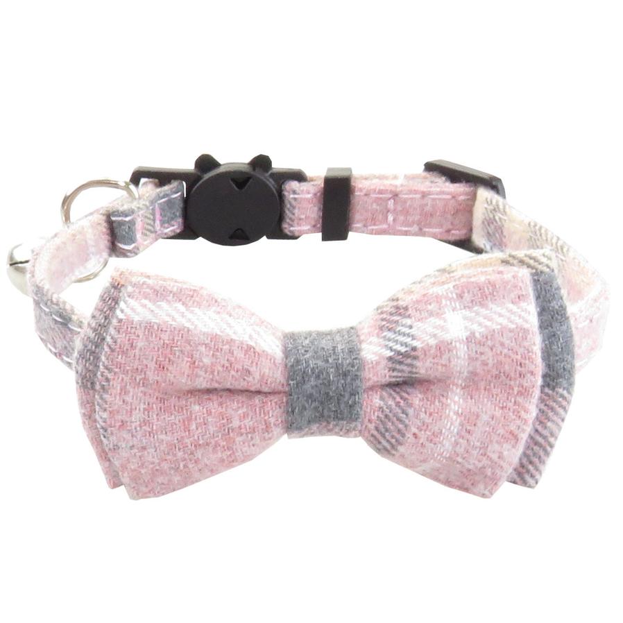 HKM-833043 Adjustable Plaid Cat Collar with Bow Tie and Bandana Scarf - Breakaway Design for Comfort and Safety