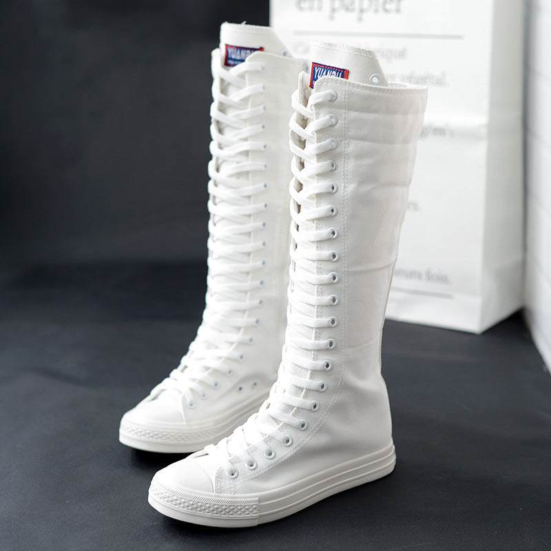 HKM-8330685 Women's High-Top Casual Canvas Zipper Boots with Rubber Sole