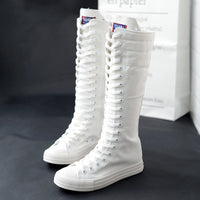 HKM-8330685 Women's High-Top Casual Canvas Zipper Boots with Rubber Sole
