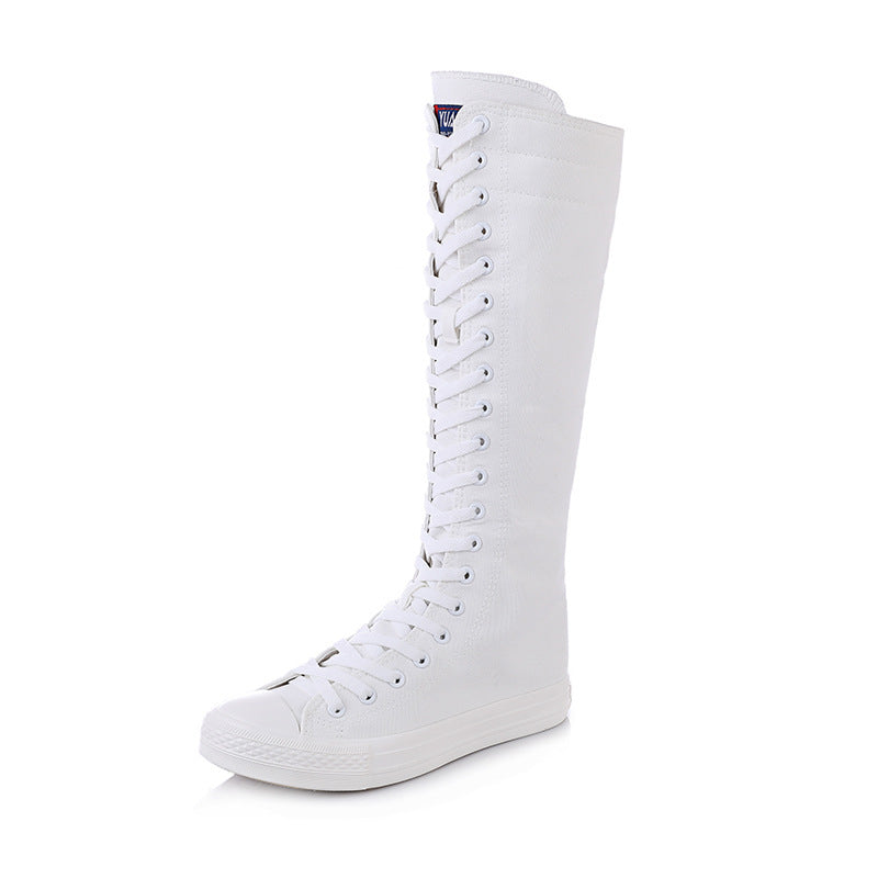 HKM-8330685 Women's High-Top Casual Canvas Zipper Boots with Rubber Sole