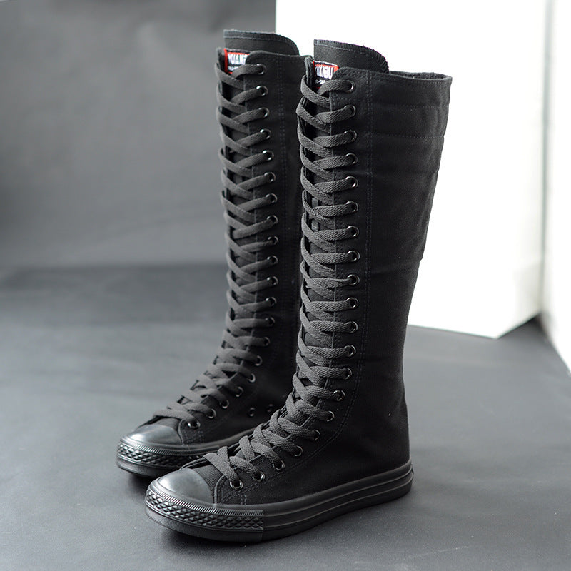 HKM-8330685 Women's High-Top Casual Canvas Zipper Boots with Rubber Sole