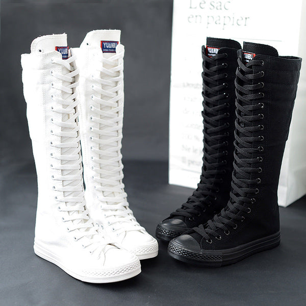 HKM-8330685 Women's High-Top Casual Canvas Zipper Boots with Rubber Sole