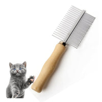 HKM-8331325 Double-Sided Pet Grooming Brush with Wooden Handle and Stainless Steel Teeth for Removing Mats and Tangles