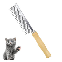 HKM-8331325 Double-Sided Pet Grooming Brush with Wooden Handle and Stainless Steel Teeth for Removing Mats and Tangles
