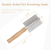 HKM-8331325 Double-Sided Pet Grooming Brush with Wooden Handle and Stainless Steel Teeth for Removing Mats and Tangles