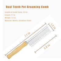 HKM-8331325 Double-Sided Pet Grooming Brush with Wooden Handle and Stainless Steel Teeth for Removing Mats and Tangles