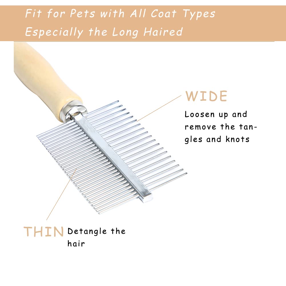 HKM-8331325 Double-Sided Pet Grooming Brush with Wooden Handle and Stainless Steel Teeth for Removing Mats and Tangles
