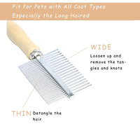 HKM-8331325 Double-Sided Pet Grooming Brush with Wooden Handle and Stainless Steel Teeth for Removing Mats and Tangles